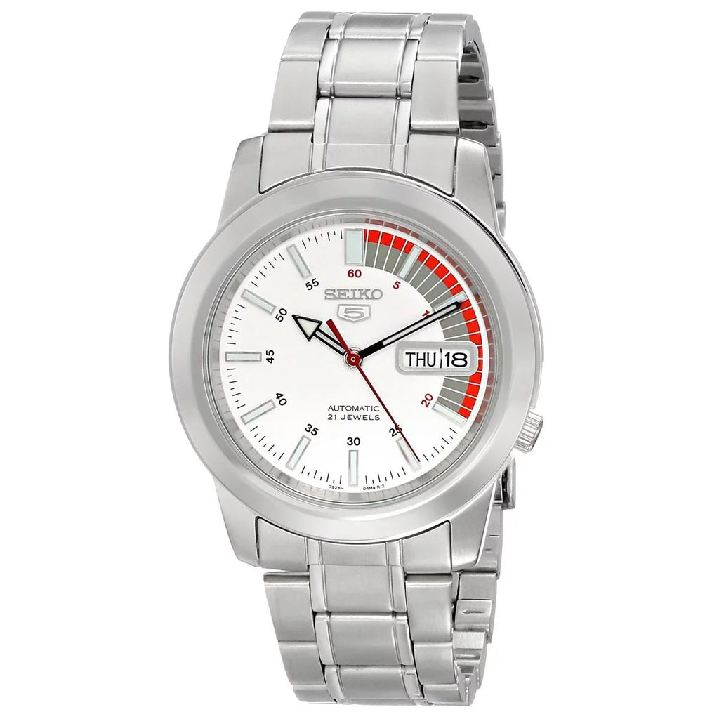 SNKK25 Dial Stainless Steel Men's Seiko 30M Date Day White Automatic Watch