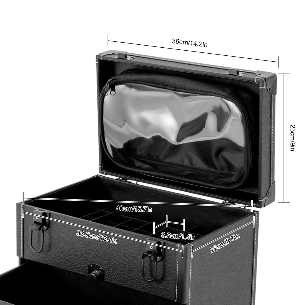 Polish Organizer 4 Train ZhdnBhnos Wheels Lock (Black) Box Rolling w/ Nail Storage & Case Luggage Trolley Makeup Cosmetic