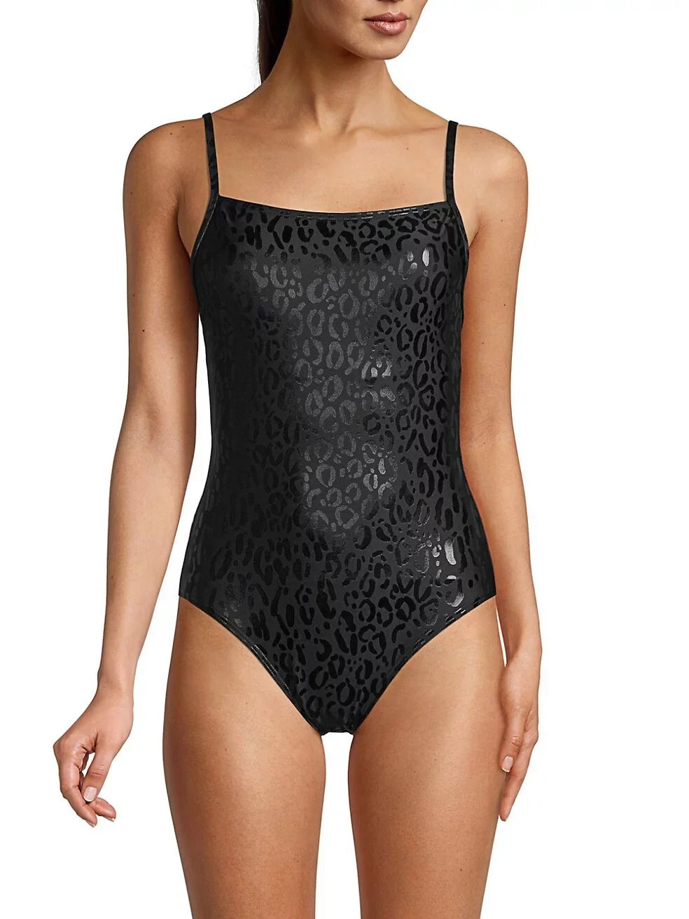 Leopard-Print DKNY One-Piece Swimsuit, Small BLACK US