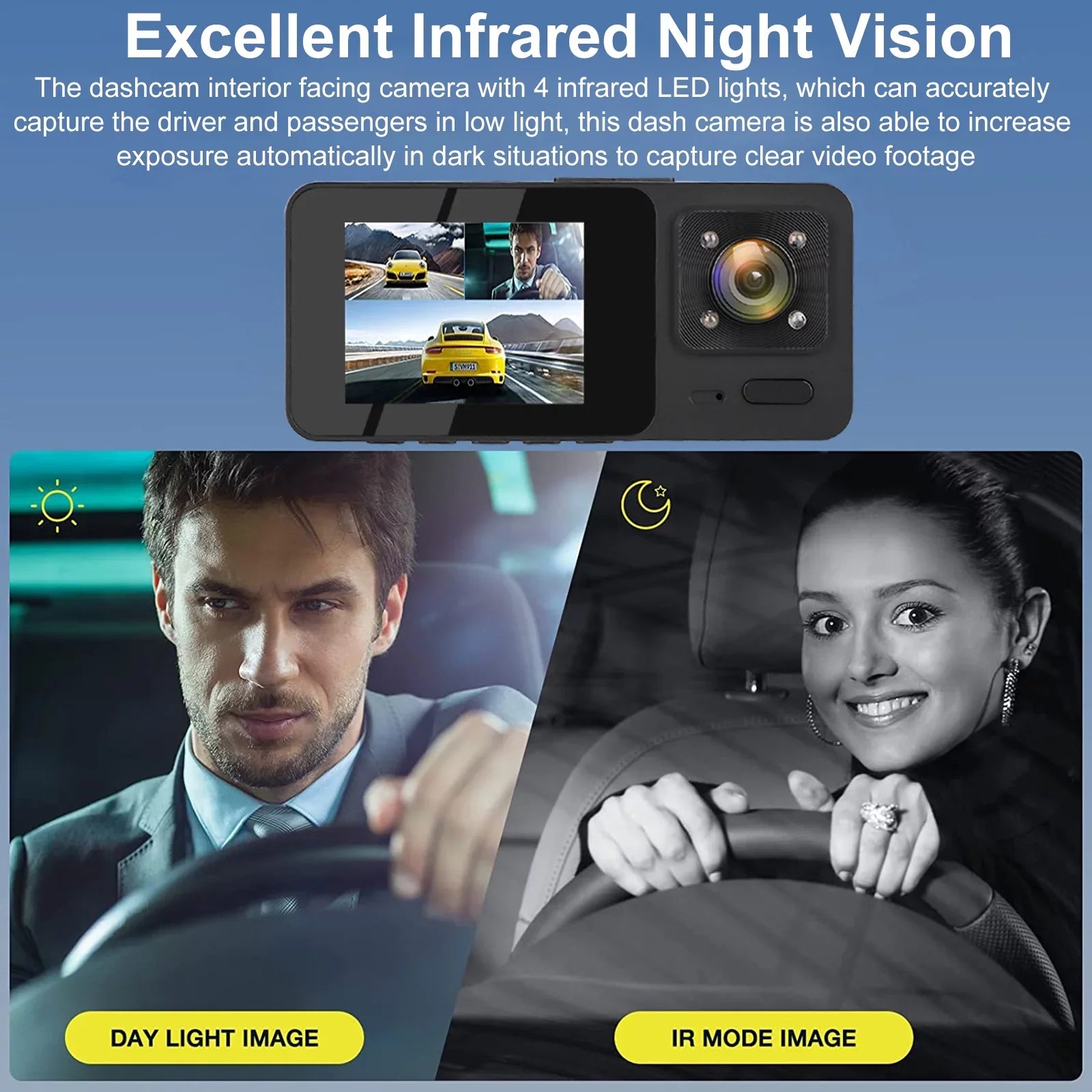 Loop G-Sensor, Vision, TSV Backup Cam, Recording Camera Night HD 3 1080P Channel Dash Monitor, Dash Black - Parking with