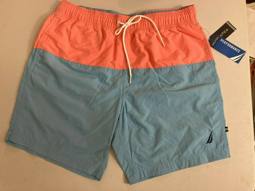Swim 8" M in Nautica Trunks Alaskan T11005 Blue/Peach-Size Men's Colorblocked