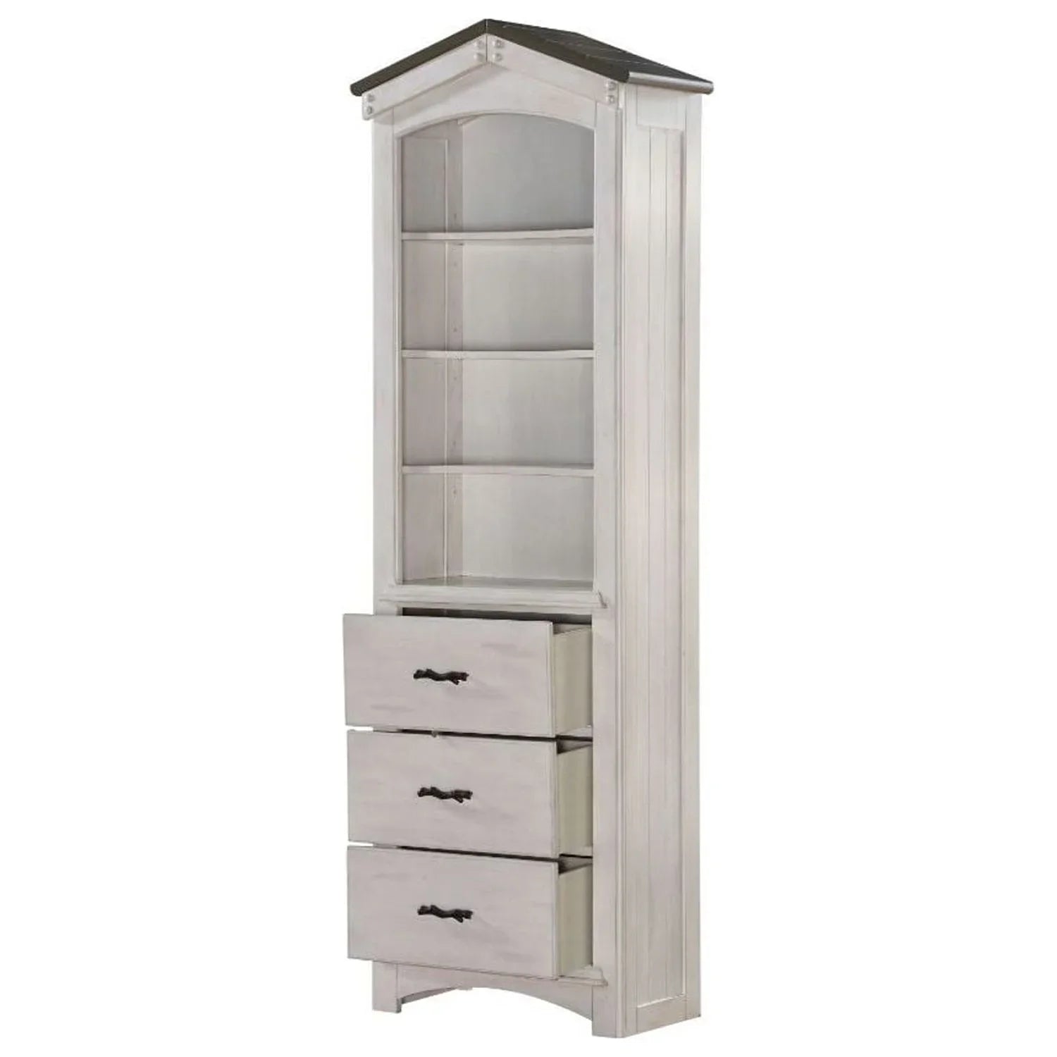 ACME Tree Cabinet Gray in House Bookcase Washed White and Weathered