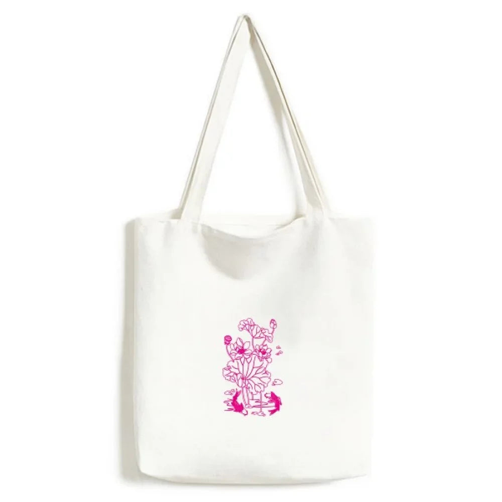 Water Canvas Fish Bag Lotus Lotus Handbag Root Tote Casual Satchel Lotus Shopping Flower