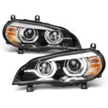 Pair [w/ HID LED AFS Driver Left+Passenger DRL Projector Headlights Black Model] X5 Right E70 2007-2010 Halo For BMW - AKKON