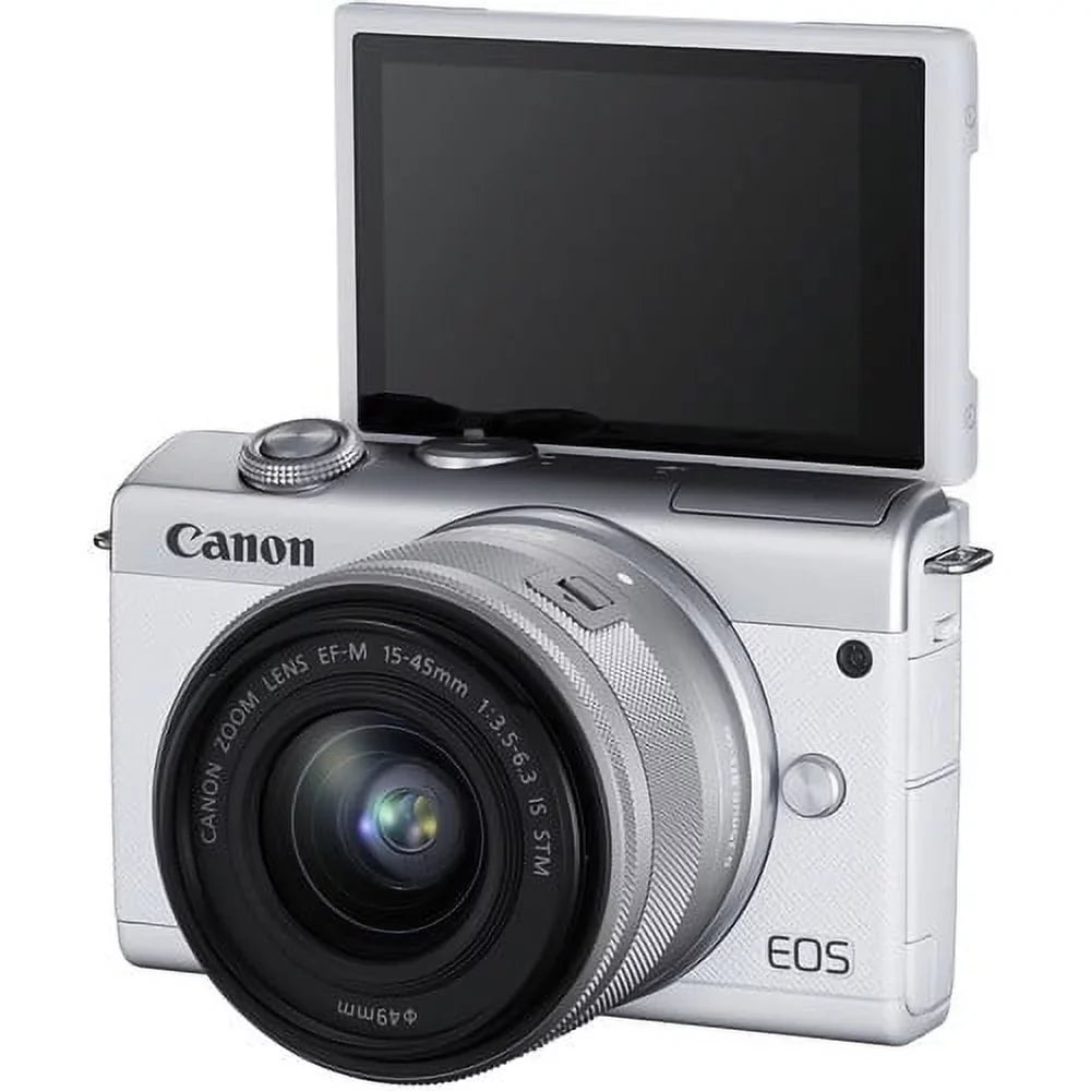 Kit More Card with Spare 15-45mm + Digital + Mirrorless Memory with Battery Lens EOS Camera 128GB Canon M200 (White)