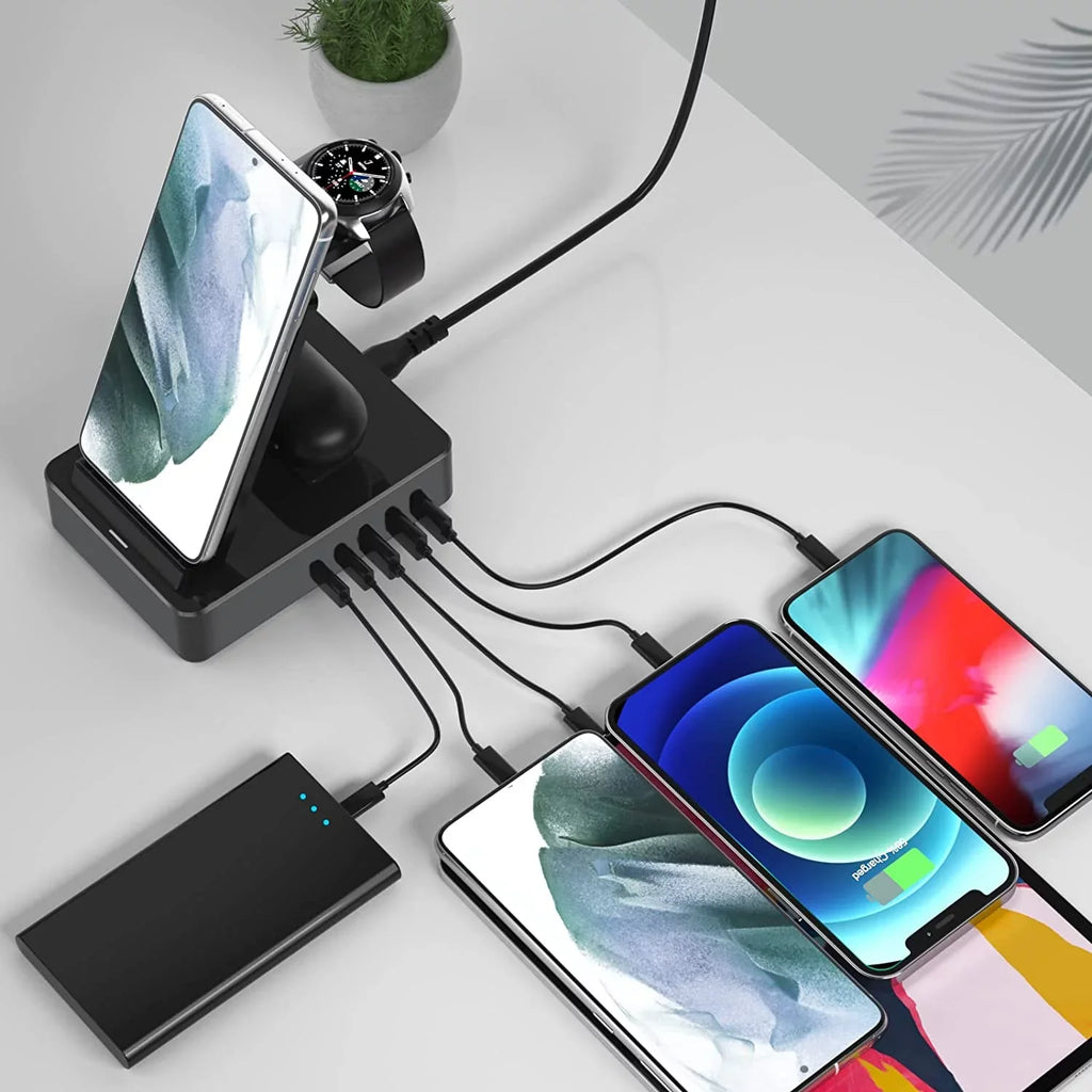 1 in Black Compatible for with Port for Devices, 100W Charging Stand Usb Charger AirPods Station Sumsung, a/ 8 Lidlife Multiple Usb C 15W 20W for Charging Fast Wireless Dock