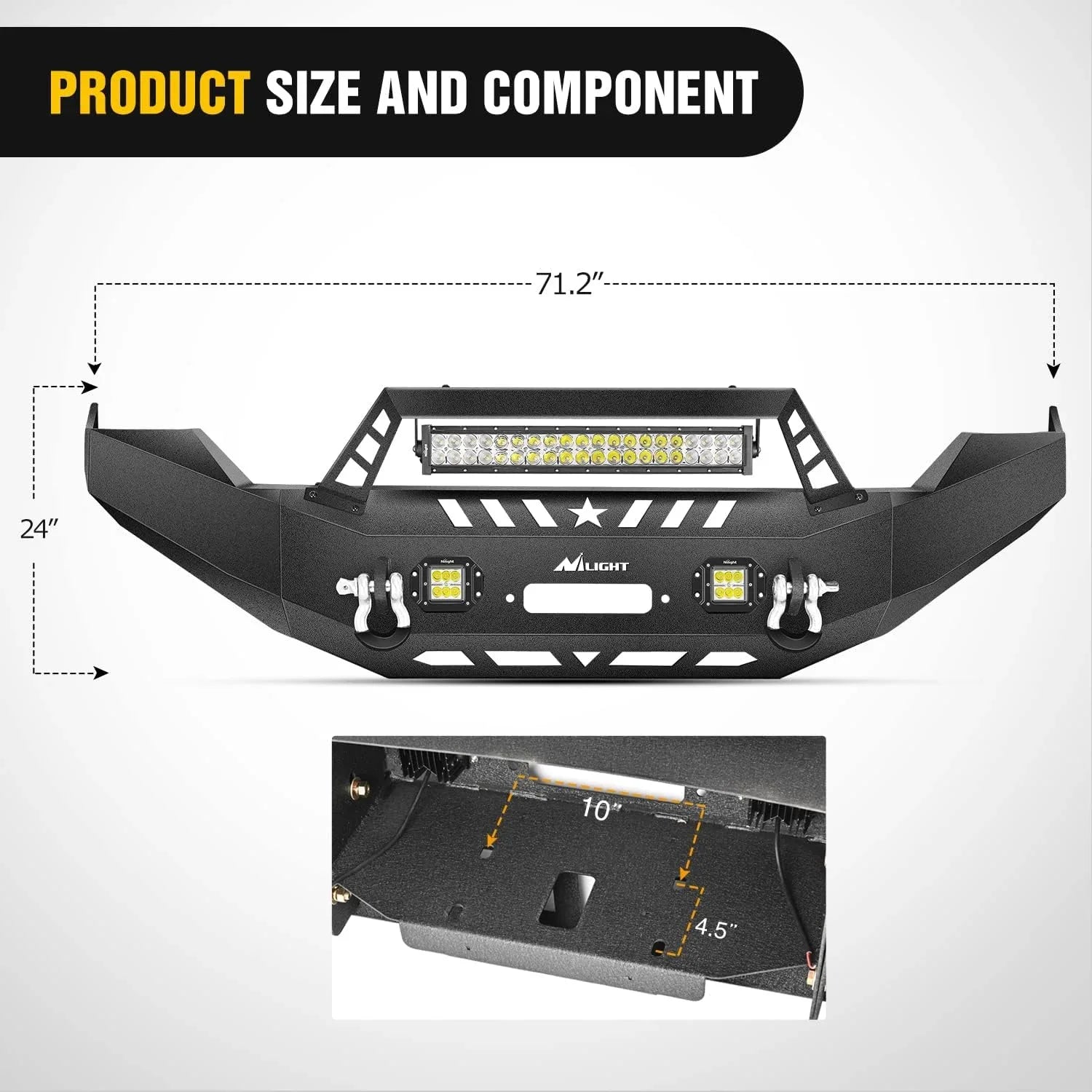 Solid for Width LED Full Light Compatible Light Bar with Steel 2018 Winch Years 2x18w 2013 Plate 2015 Pods Nilight Pickup Truck 2016 Ram 120W Front Bumper 2017 1500 Offroad 2014 2 Warranty Dodge