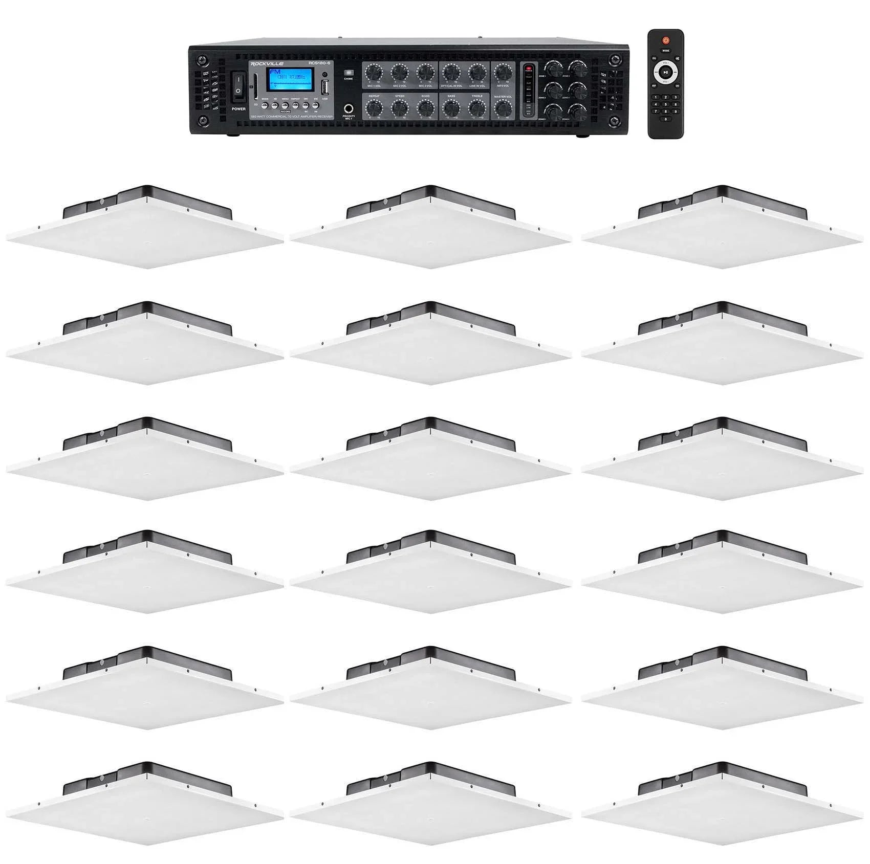 Package Amp Ceiling Speakers+6-Zone Office/Restaurant w/(18) drop Tile Audio JBL