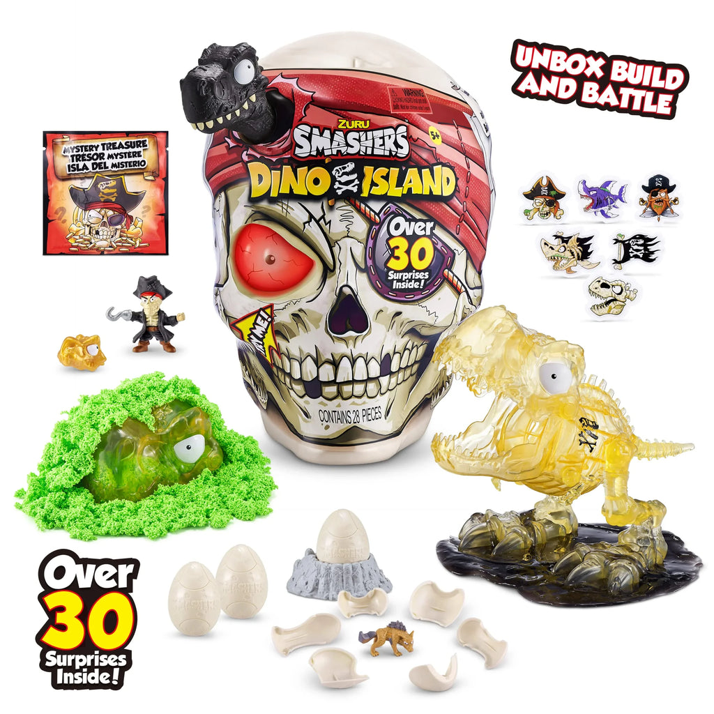 Island Discovery Toy, Smashers Skull Figurines, by Sand and Over 5+ Mini Slime, Dinosaur (T-Rex) 30 Giant ZURU Surprises, and Toys, with Eggs More Age Dino Prehistoric