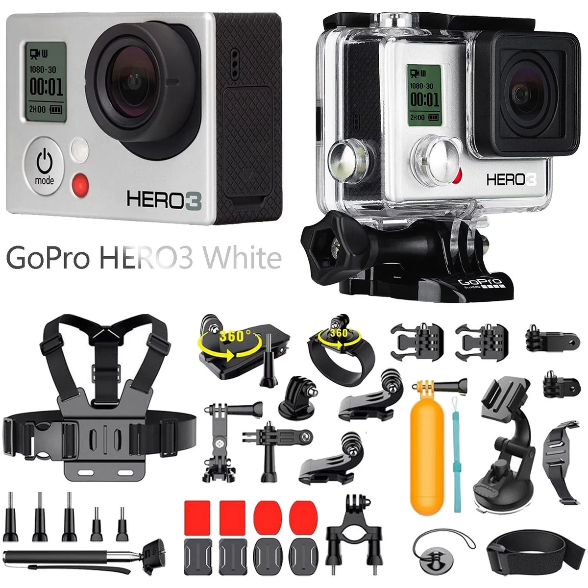 WiFi 35in1 ft Edition White Restored underwater Camcorder MP + HERO3 Kits GoPro up 131.2 camera action 1080p to 5.0 (Refurbished)