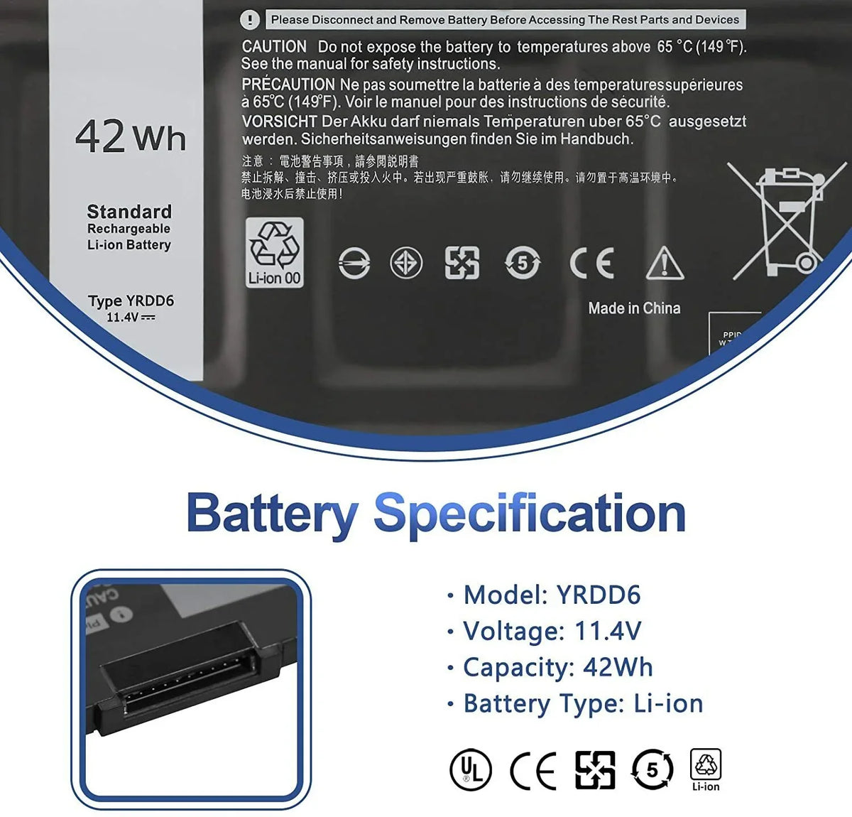 5485 For 7586 Dell 3310 Inspiron 5593 Battery 5591 YRDD6 5491 42Wh 2-in-1 5482