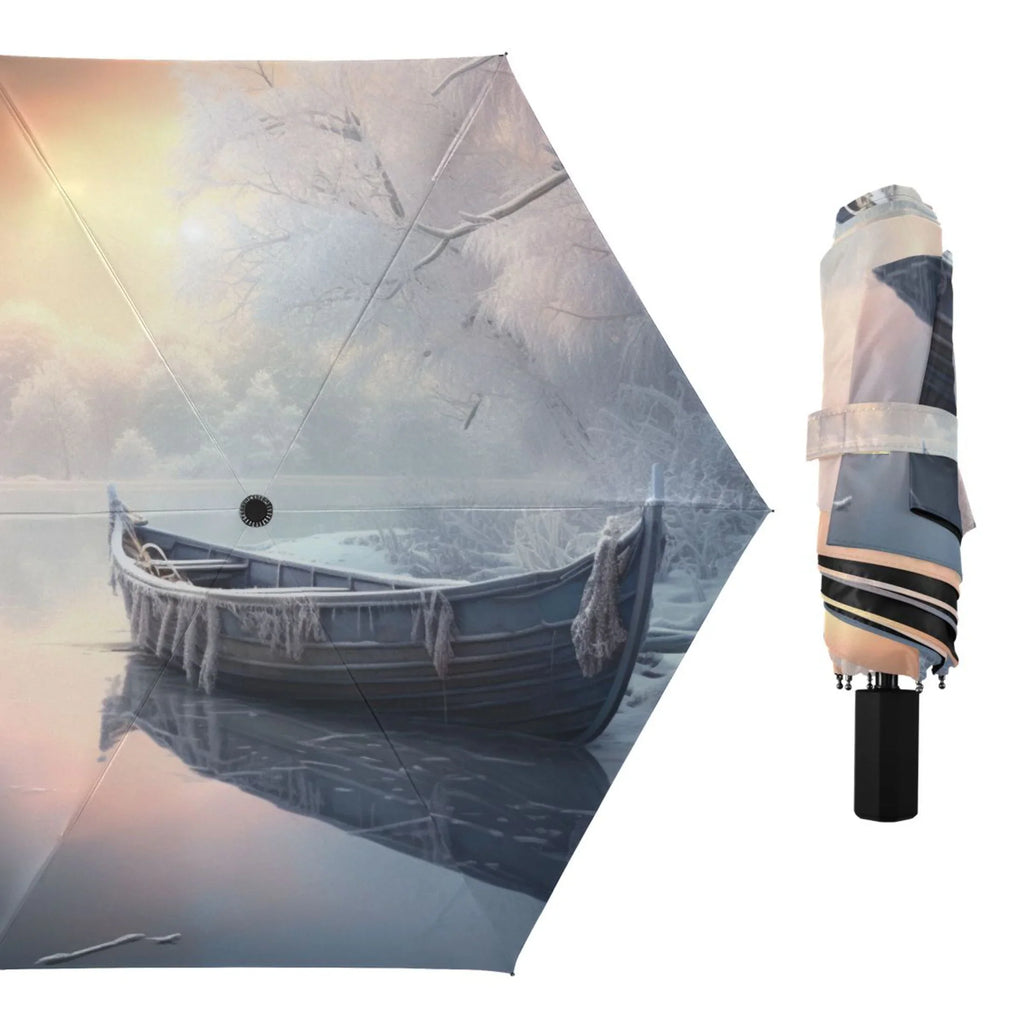 Compact Travel Winter Windproof for Umbrella Size Lightweight Boat with 50+ Folding Umbrella Rain Snow Packable Arc UPF