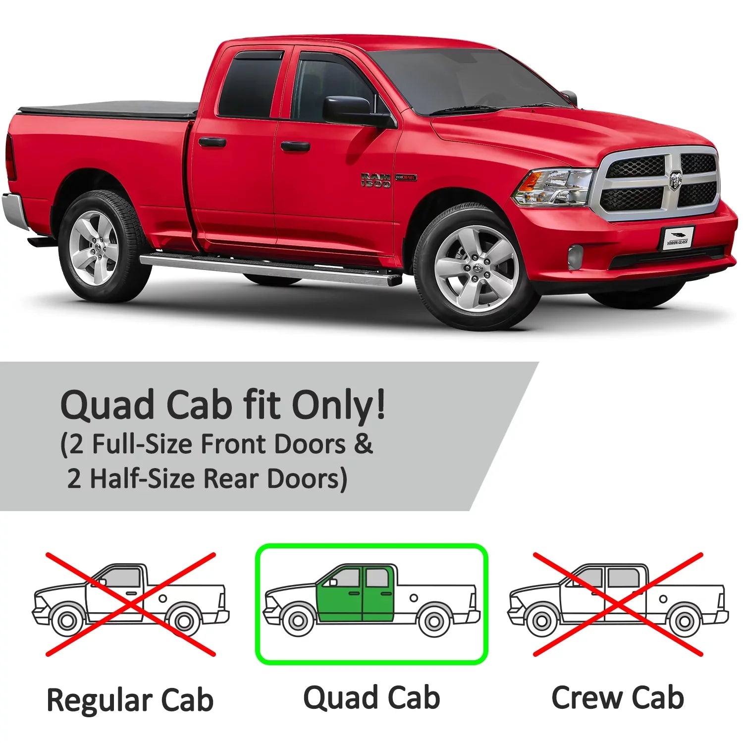Quad Window Extra Ram Cab, 230099 - 2009-2018 Rain Vent Deflectors, for 1500 Durable Pieces Guards in-Channel Window Voron Dodge Visors, Trucks Glass 4