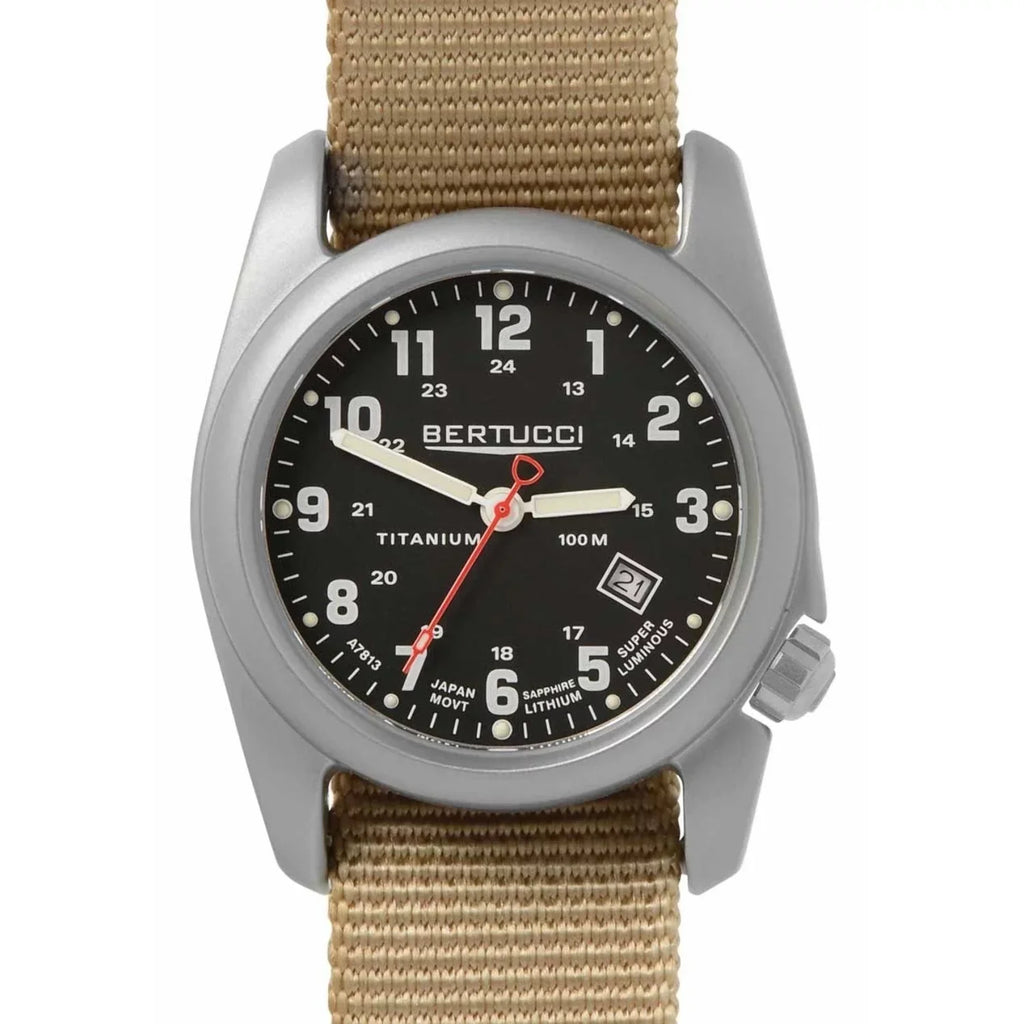 Watch Classic Original Titanium Nylon Analog A-2T - 12724 Black Dial - Mens - Beige Strap