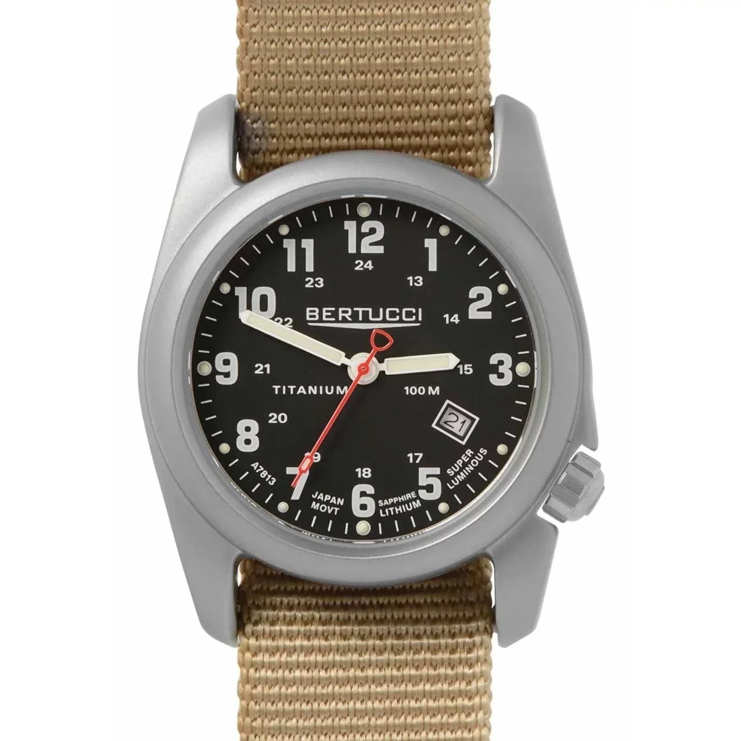 Watch Classic Original Titanium Nylon Analog A-2T - 12724 Black Dial - Mens - Beige Strap