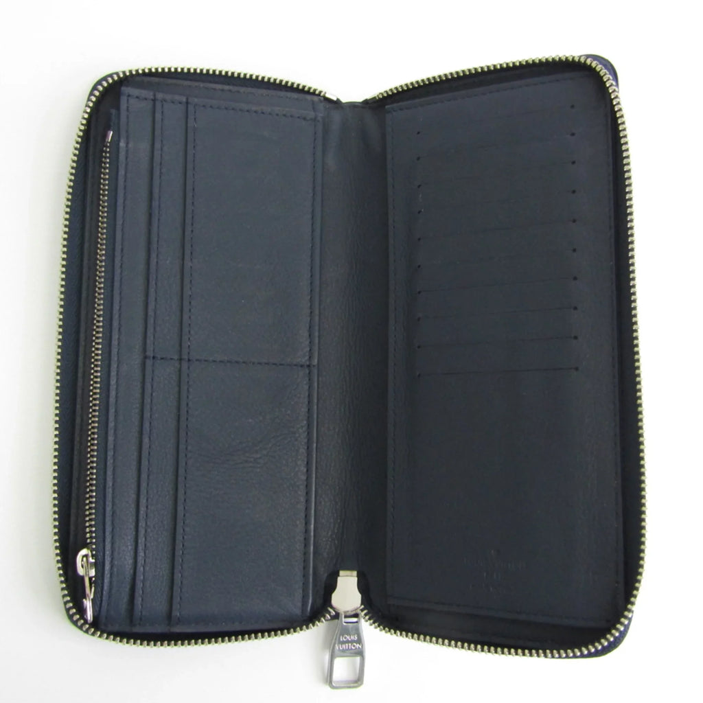 Vertical Louis Zippy Taurillon Leather (bi-fold) Wallet Long Vuitton Wallet Unisex Taurillon Navy M58823 (Good) Pre-Owned