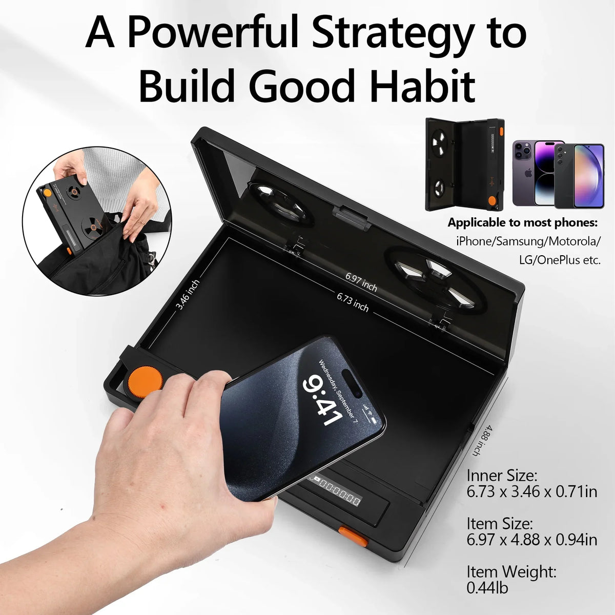 Screen) Prevent Lock (L Timed With Black-One Real Focus Timer, Life transportable to Help Cover, Semi-Transparent with 6.7x3.5x0.7, Addiction, Lock Phone Box for Cell Phone on Box Phone