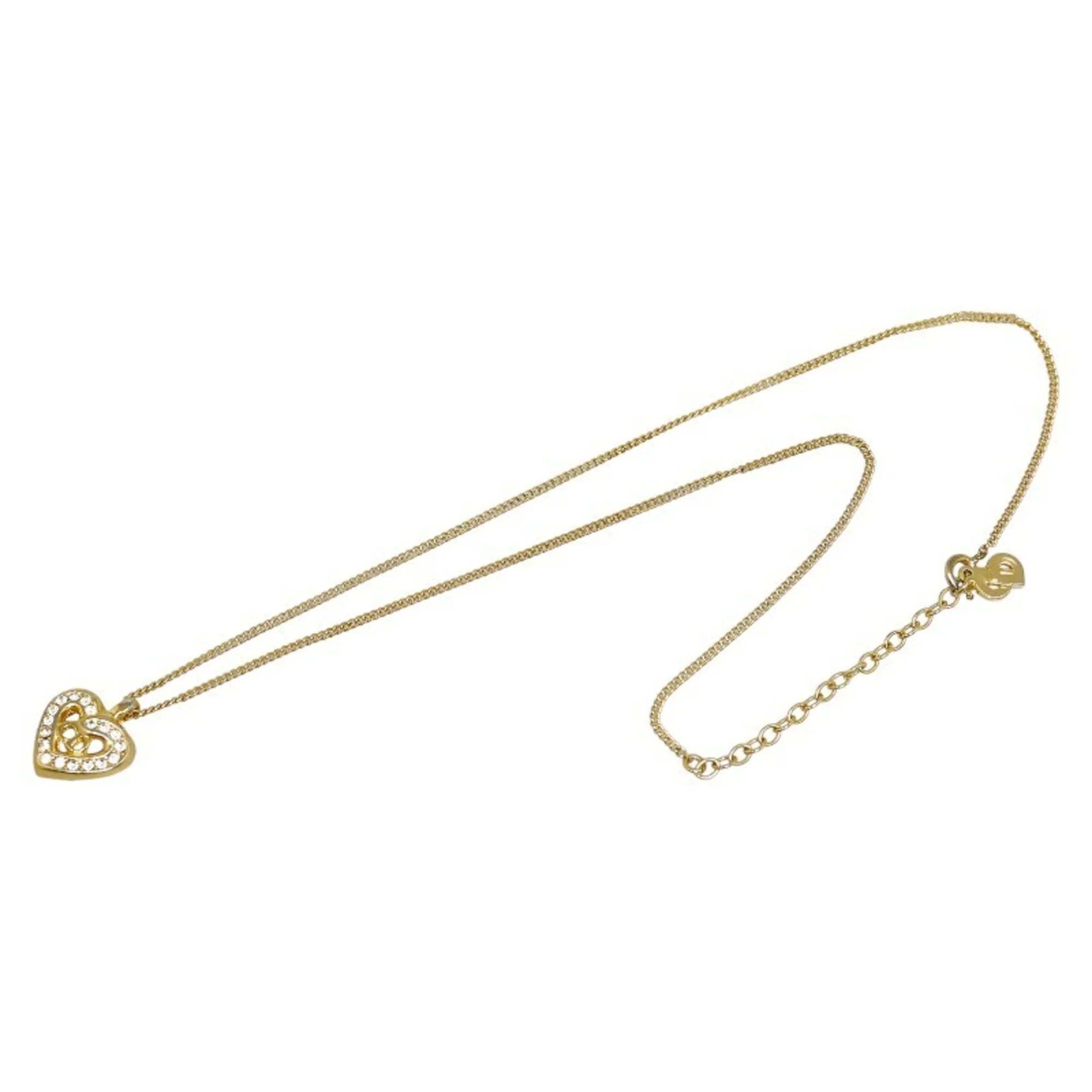 Necklace Gold Dior CD Pre-Owned Plated Heart Christian (Good) Dior Women's Rhinestone