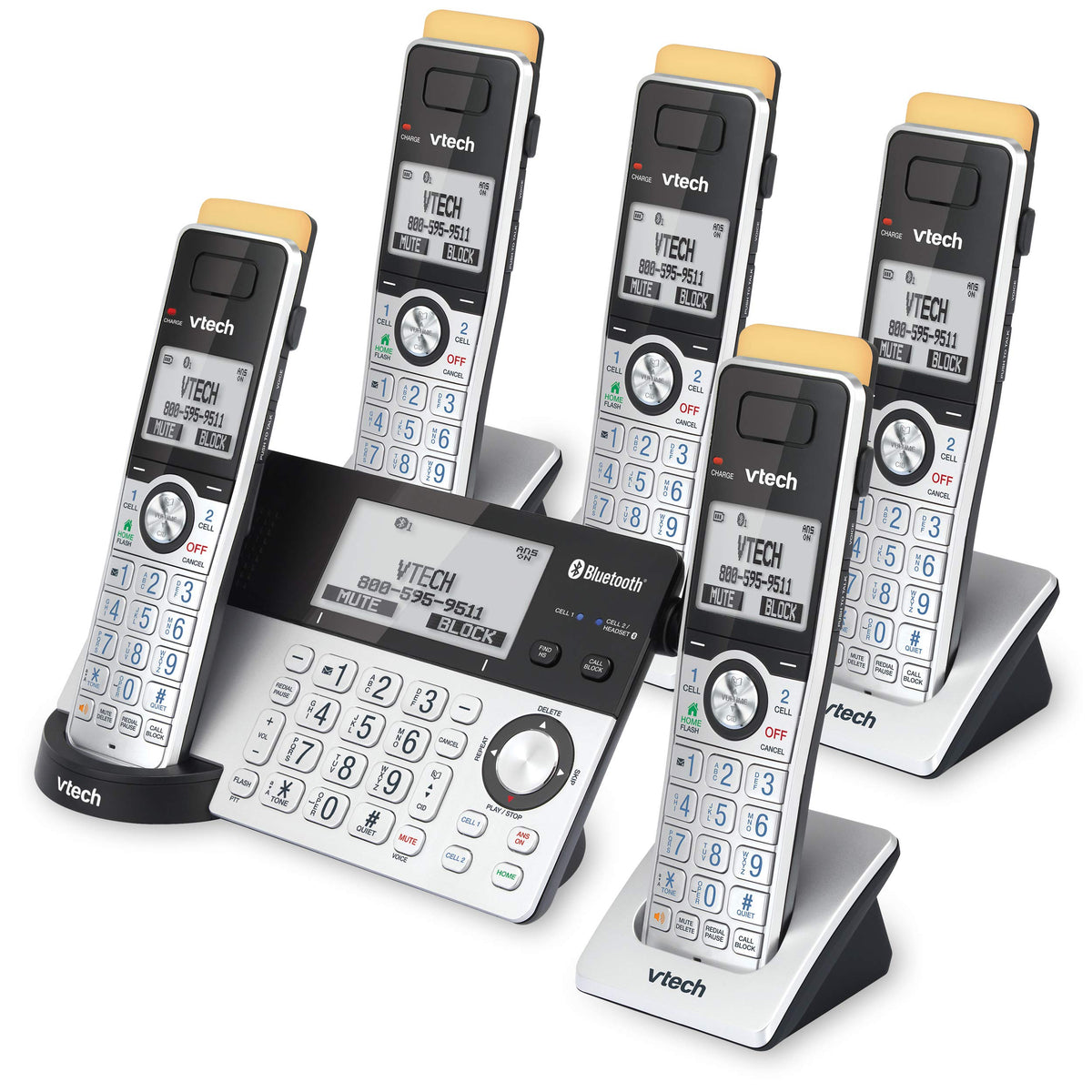 VTech IS8151-2 Super Long Range 2 Handset DECT 6.0 Cordless Phone for Home with Answering Machine, 2300 ft Range, Call Blocking, Bluetooth, Headset Jack, Power Backup, Intercom, Expandable to 12 HS