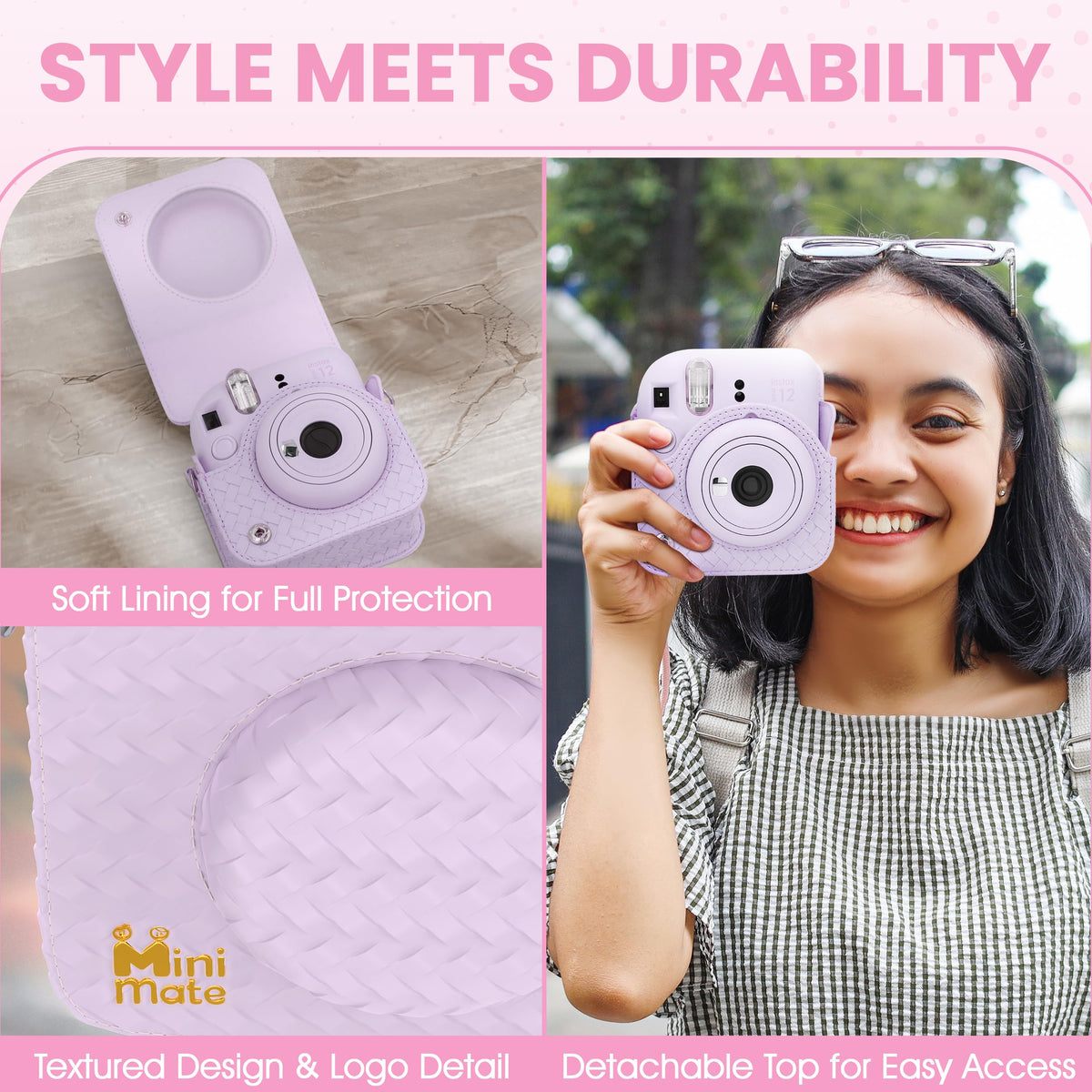 Fujifilm Instax Mini 12 Instant Camera Blossom Pink + Minimate Custom Designed Case + Fuji Instax Film 10 Sheets & Photo Album