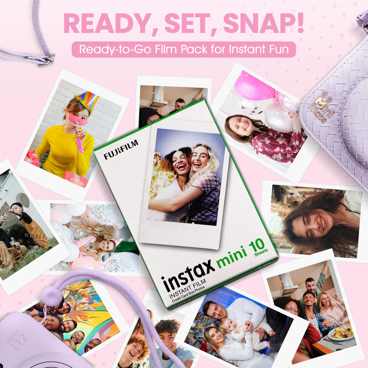Fujifilm Instax Mini 12 Instant Camera Blossom Pink + Minimate Custom Designed Case + Fuji Instax Film 10 Sheets & Photo Album