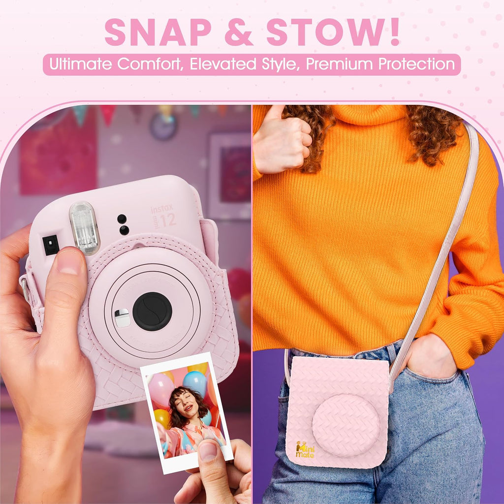 Fujifilm Instax Mini 12 Instant Camera Blossom Pink + Minimate Custom Designed Case + Fuji Instax Film 10 Sheets & Photo Album