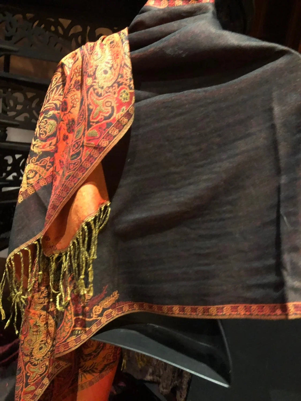 Brocade Red Black Vintage Wrap Pashmina Paisley Scarf