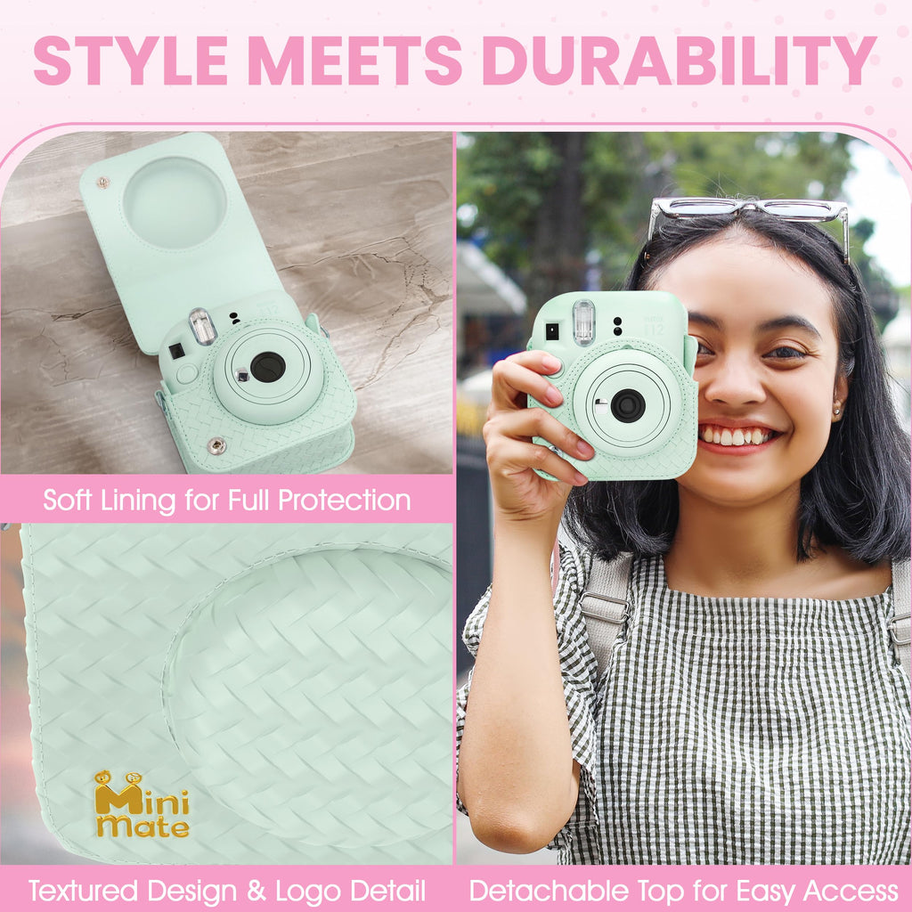 Fujifilm Instax Mini 12 Instant Camera Blossom Pink + Minimate Custom Designed Case + Fuji Instax Film 10 Sheets & Photo Album