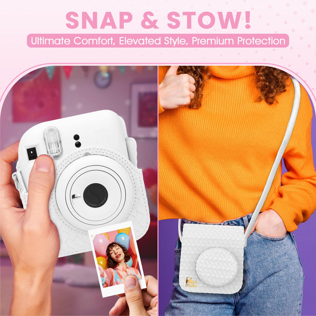 Fujifilm Instax Mini 12 Instant Camera Blossom Pink + Minimate Custom Designed Case + Fuji Instax Film 10 Sheets & Photo Album