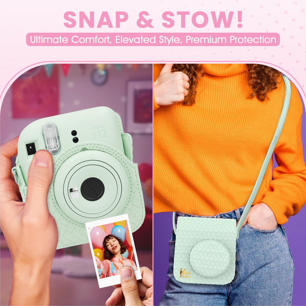 Fujifilm Instax Mini 12 Instant Camera Blossom Pink + Minimate Custom Designed Case + Fuji Instax Film 10 Sheets & Photo Album