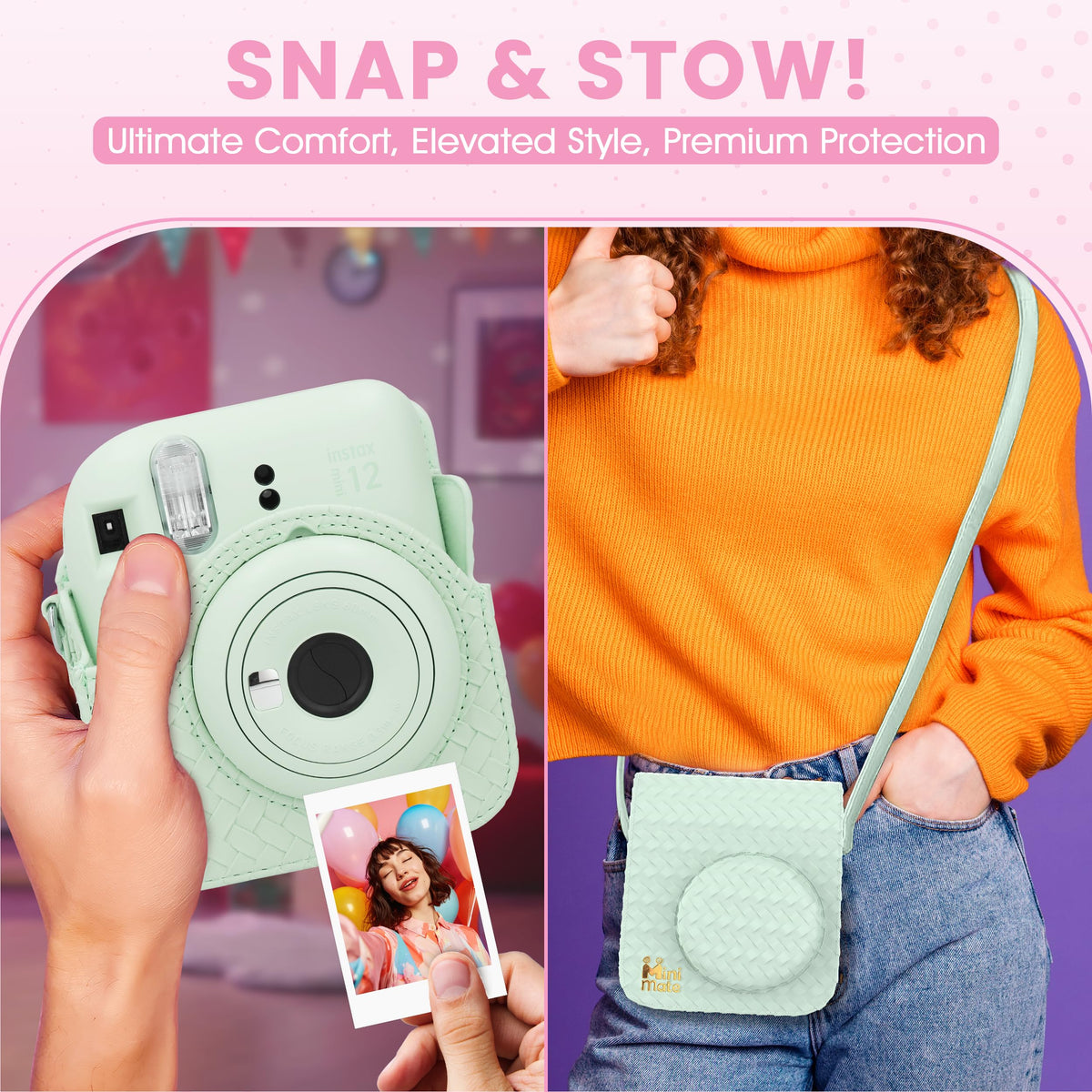 Fujifilm Instax Mini 12 Instant Camera Blossom Pink + Minimate Custom Designed Case + Fuji Instax Film 10 Sheets & Photo Album