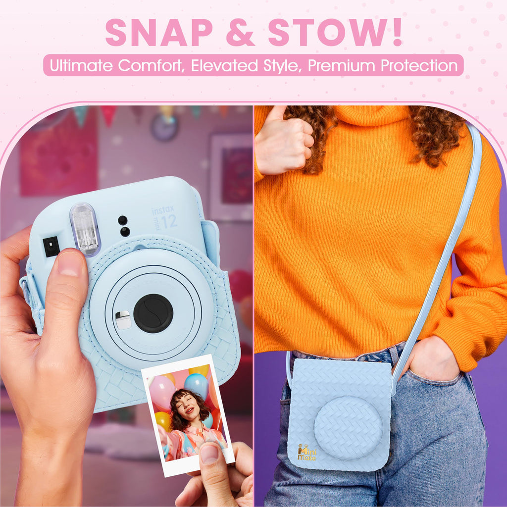 Fujifilm Instax Mini 12 Instant Camera Blossom Pink + Minimate Custom Designed Case + Fuji Instax Film 10 Sheets & Photo Album