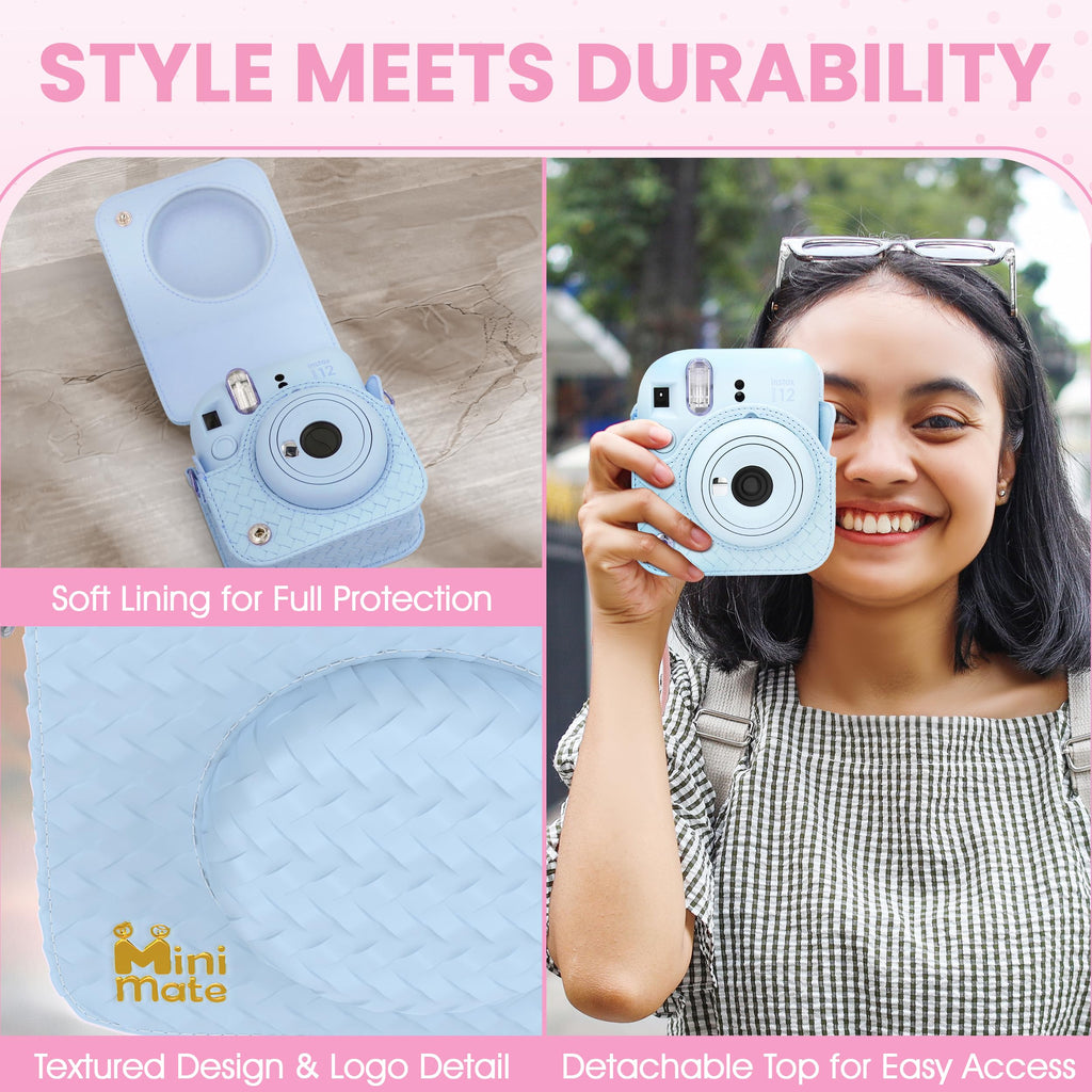 Fujifilm Instax Mini 12 Instant Camera Blossom Pink + Minimate Custom Designed Case + Fuji Instax Film 10 Sheets & Photo Album