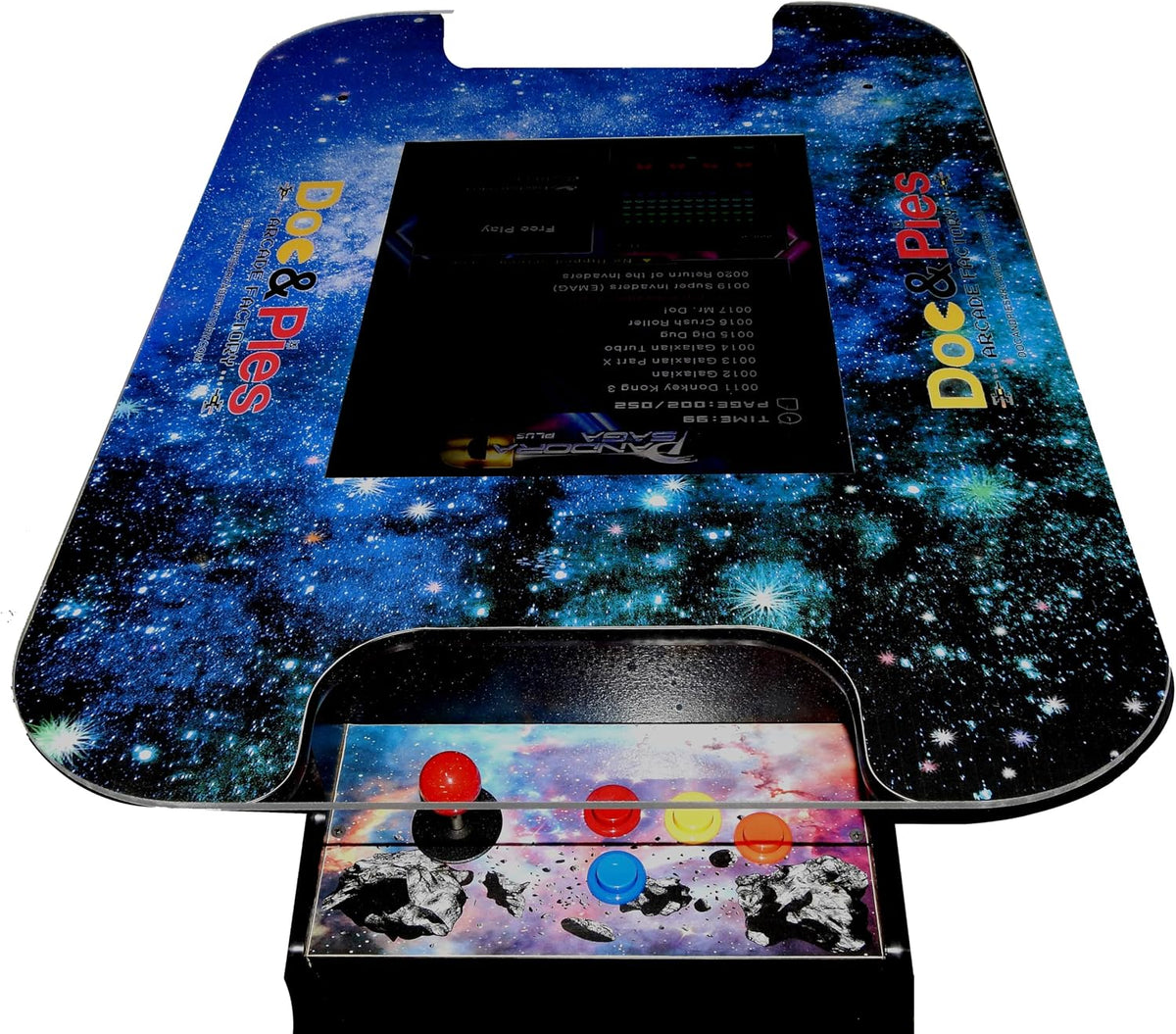 Doc and Pies Arcade Factory 60-Game Full Size Cocktail Arcade Machine â 2 Player Retro Arcade Table with LCD Screen, Joysticks & Buttons â Classic Arcade Cabinet for Home or Game Room