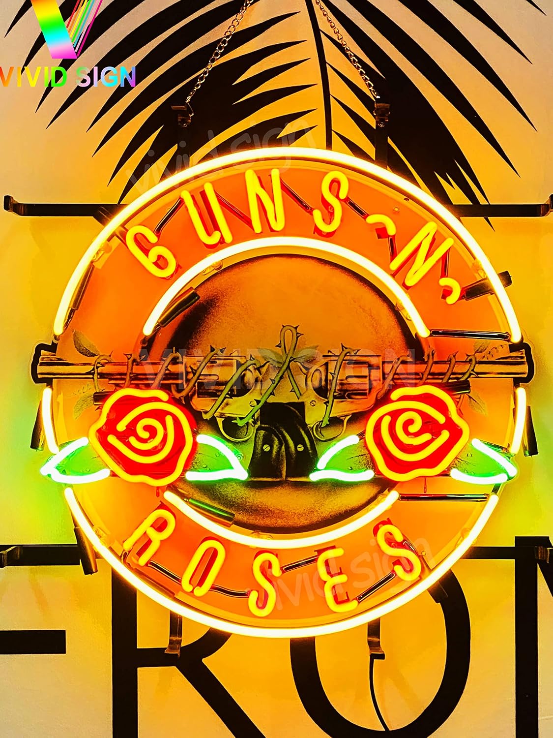 Queen Sense 17"x17" Pinball Machine Gun N Rose Neon Sign Light Lamp with HD Vivid Printing Tech Artwork A120PBMGRVVD