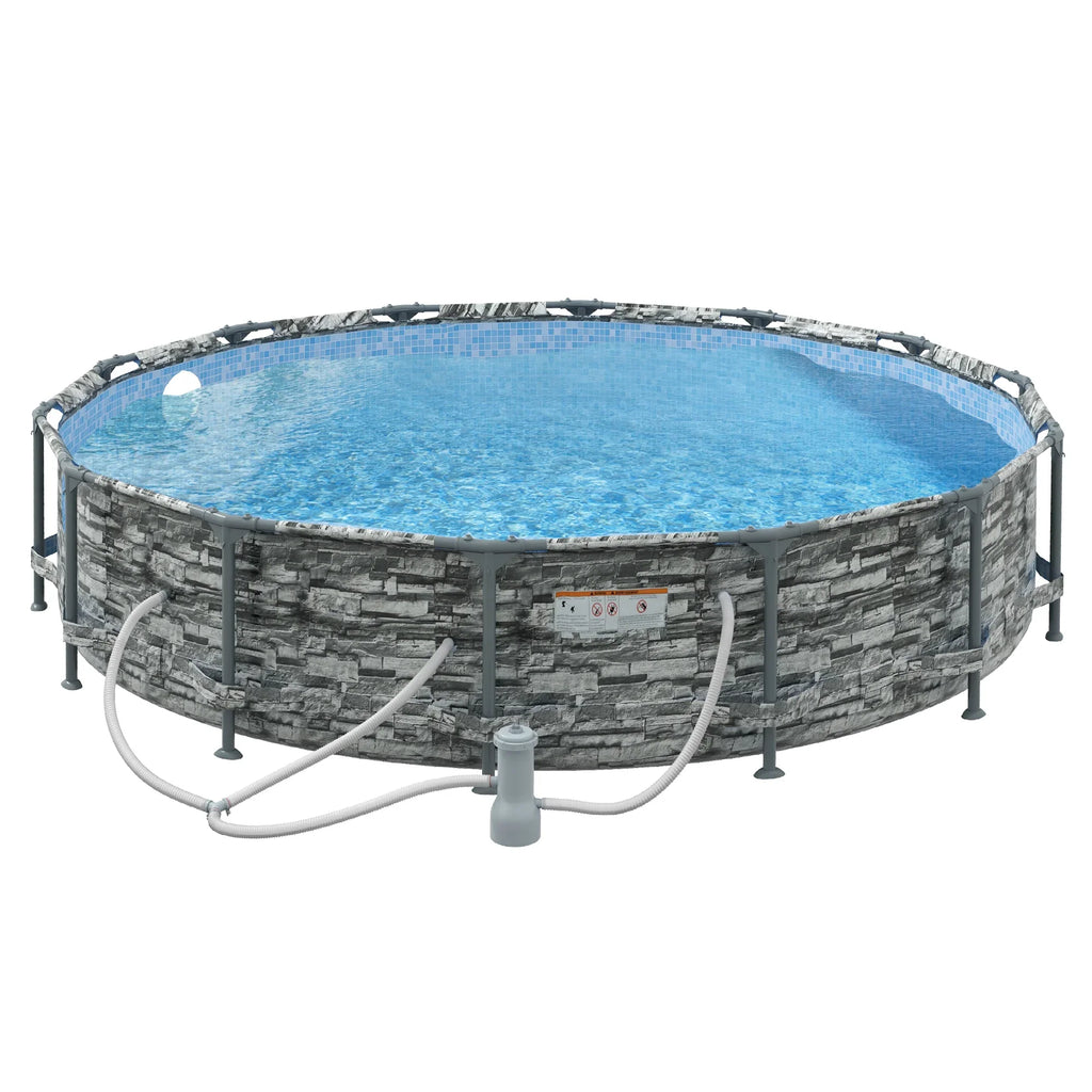 Brick Pool Ground Outsunny with Filter Pump, Frame Steel Above 14' Pool,