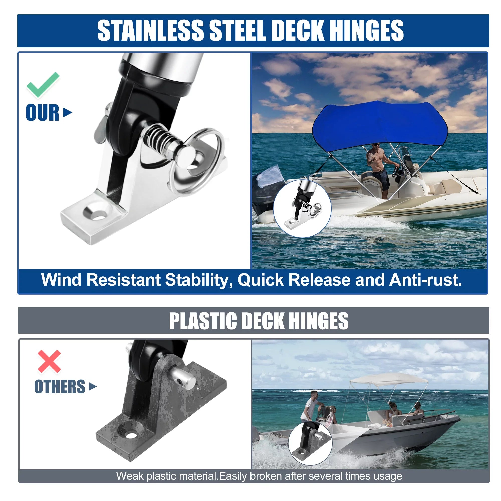 Blue 46"Hx61"-66"W 6"L Deck Stainless Bow Steel Bargains Top Unique x Bimini Hinges 600D 3