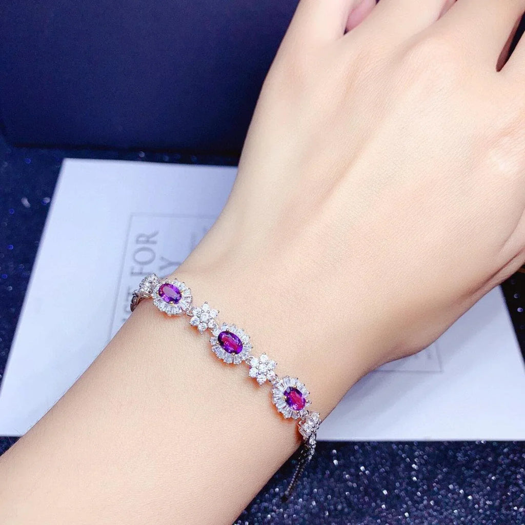 18k Women Silver Plated Light Inlaid Gold Sterling Natural Amethyst Luxury S925