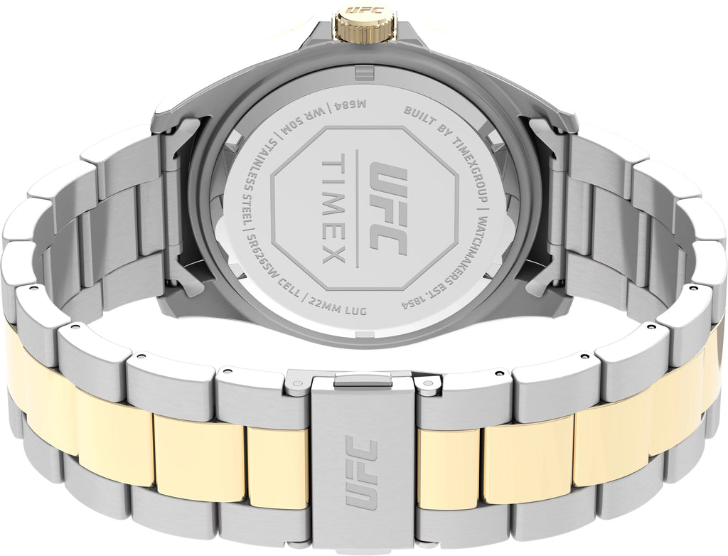 Watch - Blue Men's Timex Two-Tone UFC Case Strap Silver-Tone 42mm Debut Dial