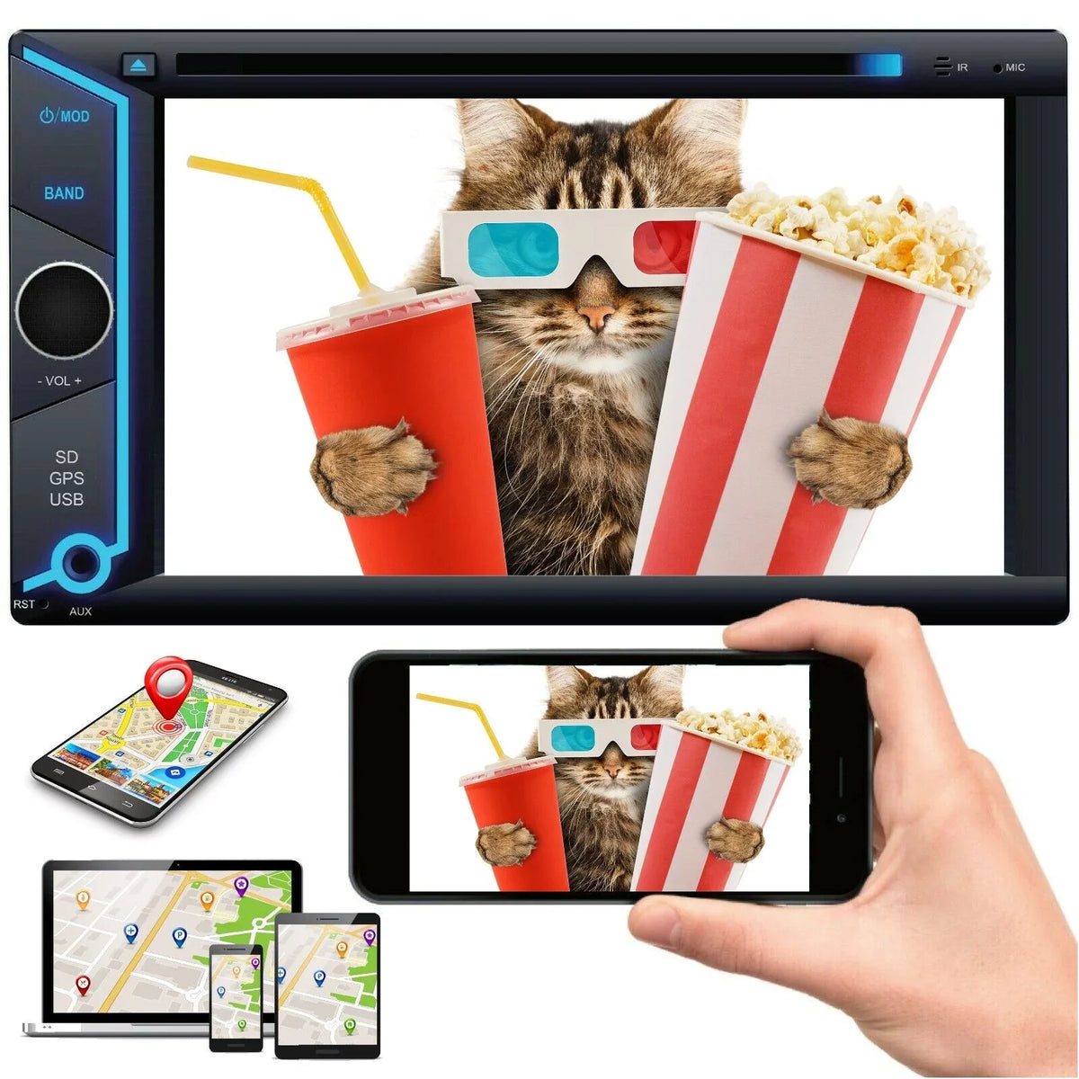 '+License 200W Rear Plate & Android For Touch IOS GPS Link 6.2" Screen Bundle Mirror Cam