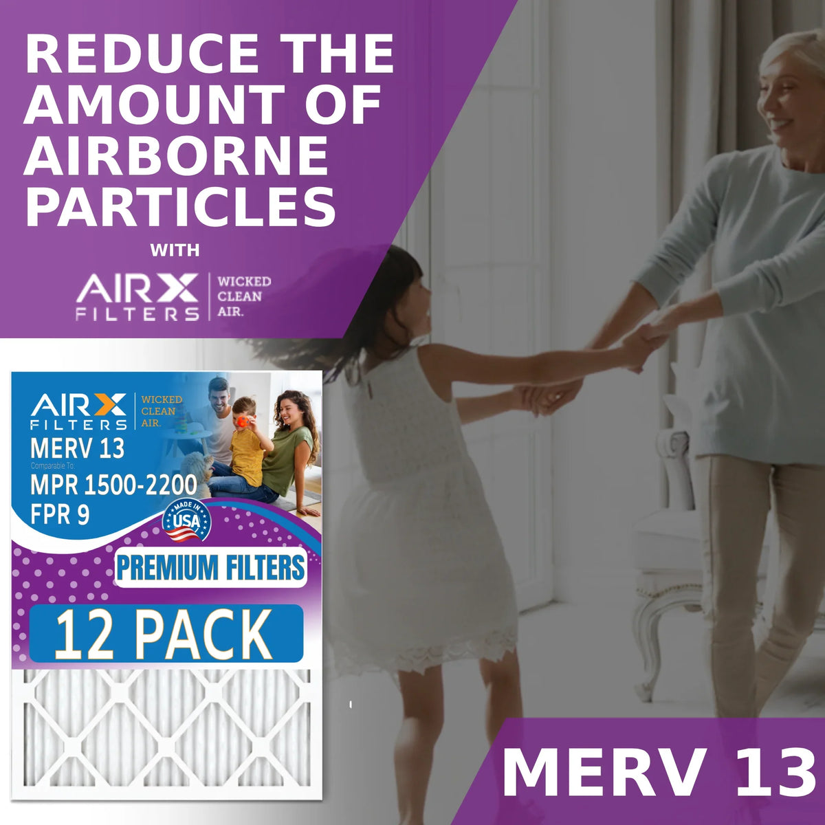 WICKED - Rating, 2200 AIRX oxygen 15x20x1 MERV 12 FILTERS USA Furnace FPR & 9 Pack Filter Comparable AIR. by Made of - CLEAN 13 MPR Filters in 1500 to