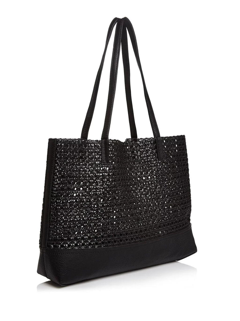 Tote Woven Handbag Strap Flat Purse AQUA Women's Black Double