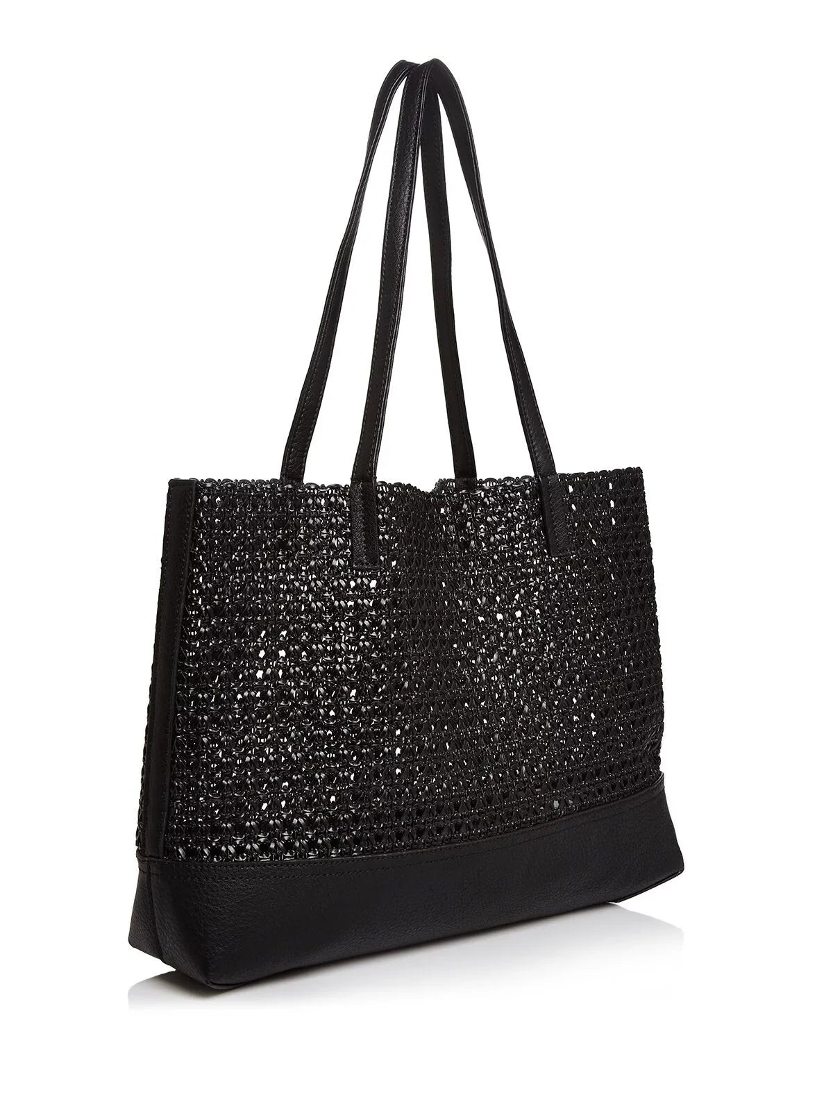 Tote Woven Handbag Strap Flat Purse AQUA Women's Black Double