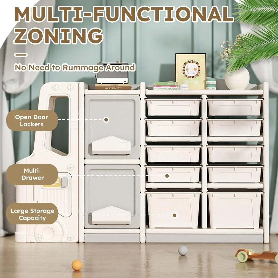 and Pull-Out + Multi-Functional Toy Toy and Closed Cab Drawer Playroom Box RUNFAYBIU Organizer Bedroom Nursery. Boxes Organizer Cabinet (10 and Children's Organizer for 2 Bookshelf