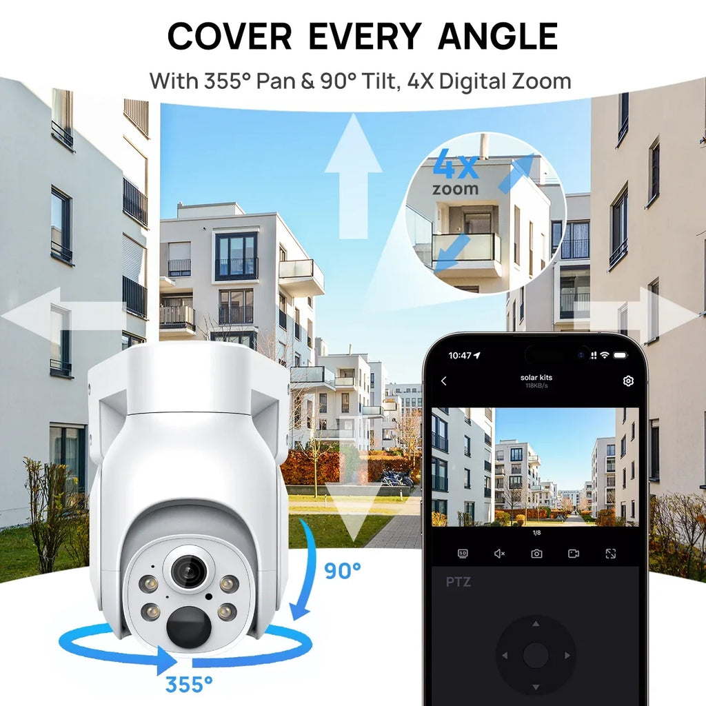 Vision,Motion Kit VIKVIZ Camera Panels,4CH CCTV 4MP Rechargeable System Technology,Night IP Solar Battery with WiFi 2Pcs Base Station,Wireless Detection PTZ