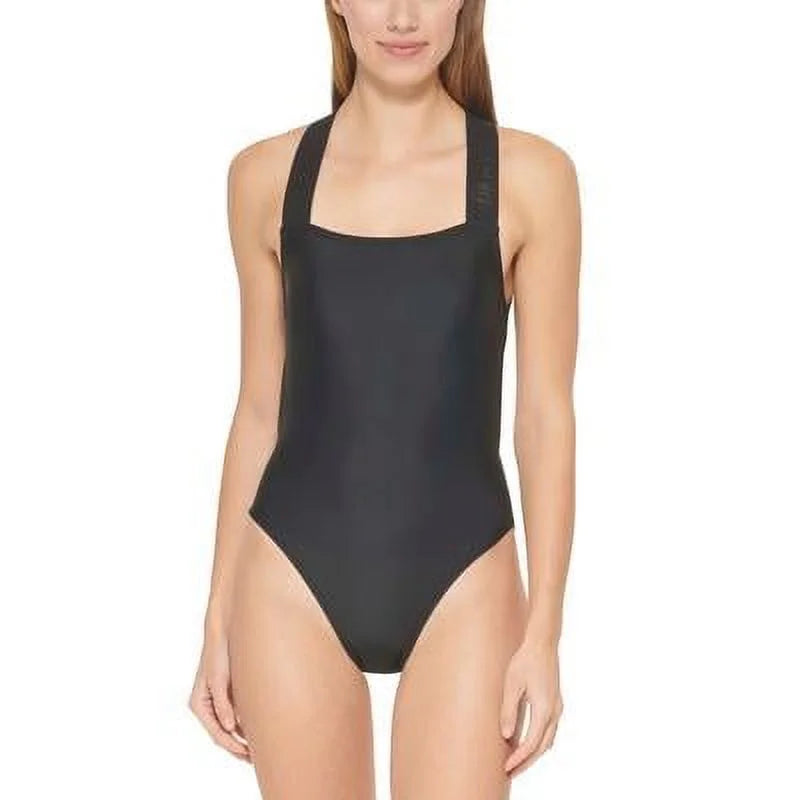 One-Piece Logo DKNY BLACK Swimsuit, Cross-Back Medium US