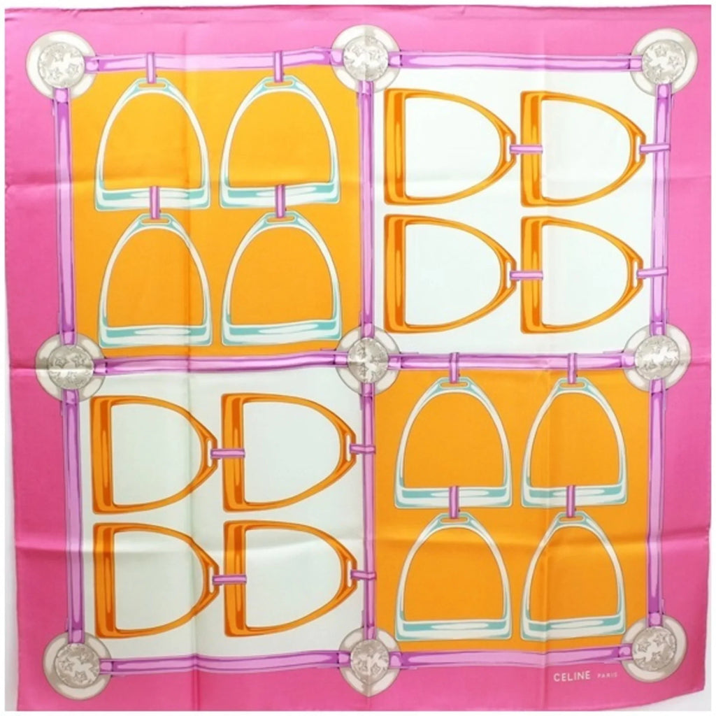 New) horsebit CELINE Pre-Owned x scarf Celine pattern ladies harness pink (Like multicolor muffler