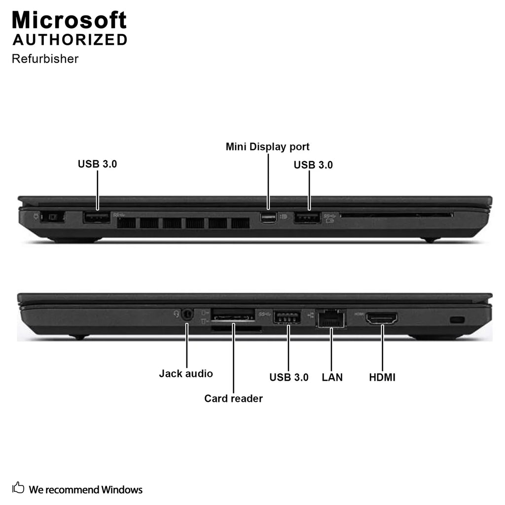Laptop, 14" 3.0G, ThinkPad I5-6300U up W10P64-Multi (EN/ES/FR) 3.0, Core Used miniDP, to Support Grade HDMI, DDR3L, T460 Intel 8G 500G, USB Lenovo A Languages