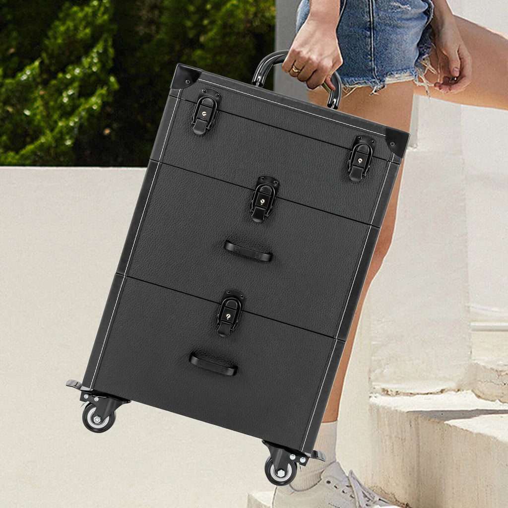 Polish Organizer 4 Train ZhdnBhnos Wheels Lock (Black) Box Rolling w/ Nail Storage & Case Luggage Trolley Makeup Cosmetic