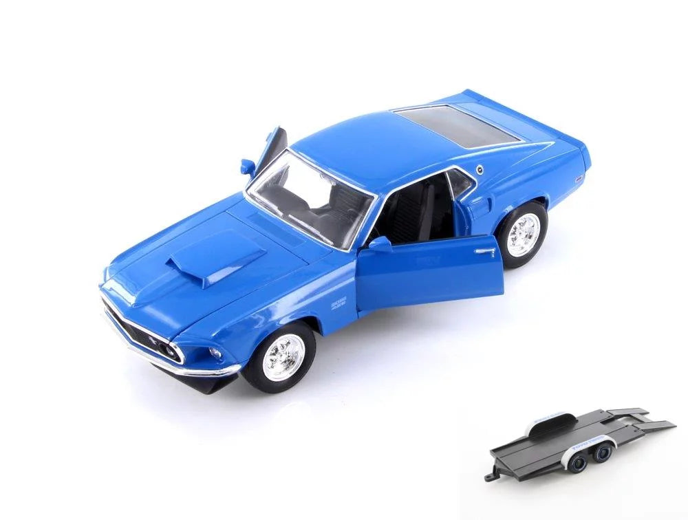Toy Model w/Trailer Welly Car - - Car scale 1/24 429, Diecast Diecast Boss - 24067WBU 1969 Mustang Ford Blue